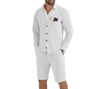 Tiefony Men's Linen 2 Piece Suit Slim Fit Wedding Groom Groomsmen Summer Vest Shorts Set, White, 4XL
