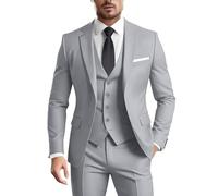 Tiefony Men's Suit 3 Pieces Slim Fit Formal Business Wedding 2 Buttons Blazer Vest Pants Set Tuxedo, Light Grey, S