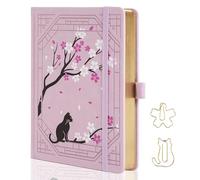 TIEFOSSI A5 Dotted Journal, Cute Cat Journal for Women Girls, Dot Notebook with Pretty Sakura Pattern, Aesthetic Diary for Writing Journaling Drawing, Golden Edges