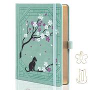 TIEFOSSI A5 Lined Journal, Cute Cat Journal for Women Girls, College Ruled Notebook with Pretty Sakura Pattern, Aesthetic Diary for Writing Journaling Drawing, Golden Edges