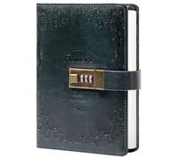TIEFOSSI B6 Diary with Lock, Travel Journal with Lock, Vintage Leather, Office Supplies, Notebook As Gift for Girl, Boy, Friend, 7.87 X 5.51 in (Green)