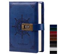 TIEFOSSI B6 Journal Vintage Brown Rudder Leather Journal Diary Notebook Three-Digit Password Combination Lock Creative Stationery (Blue)