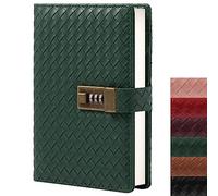 TIEFOSSI B6 Leather Journal Notebook with Combination Lock, Travel Refillable Ruled Lined Writing Paper, Secret Password Gift Diary for Women Girls Boys (Green)