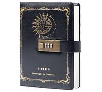 TIEFOSSI Constellation Leather Journal with Lock, Zodiac Moon Sun Diary for Writing, B6 Notebook with Lined Paper for Women & Men (Black)