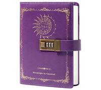 TIEFOSSI Constellation Leather Journal with Lock, Zodiac Moon Sun Diary for Writing, B6 Notebook with Lined Paper for Women & Men (Purple)