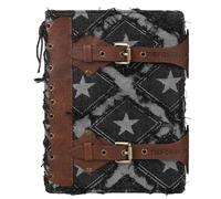 TIEFOSSI Denim Journal for Women Men, Vintage PU Leather Journals, College Ruled Notebook with 6 Ring Binder, Refillable Notebooks with Pockets for School Travel Sketch 17.8 x 23.5 cm