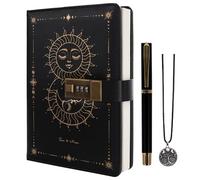 TIEFOSSI Diary with Lock, Sun & Moon Journal with Lock for Women Men, A5 Refillable Notebook with Lock for Writing, 224 Numbered Pages