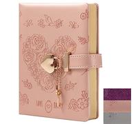 TIEFOSSI Heart Lock Journal Notebook with Key, Glitter Purple PU Leather Diary, B6 Journal for Writing, 144 Sheets Lined Paper, Gift for Girls, Women (Flower Pink)