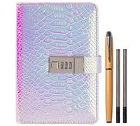 TIEFOSSI Journal Notebook with Lock, Discolored Squamous Leather Diary, 6 Rings Binder Refillable Lined Paper, A6 Writing Hardcover Notebook for Women Girls Boys (Pink)