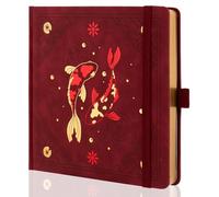 TIEFOSSI Square Dotted Journal Notebook, Aesthetic journal for Women & Men with Koi Fish Cover, Hardcover Notebook with Ribbon, Dot Journals for Writing, Drawing, Planning