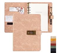 TIEFOSSI Vintage 6 Rings Binder Journal Notebook with Lock, A5 Hardcover Flower Secret Password Diary, Refillable Ruled Writing Paper for Women (Pink)