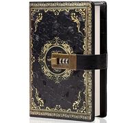 TIEFOSSI Vintage Leather Journal Notebook with Combination Lock, B6 Embossed Flower Secret Diary Ruled Lined Paper for Writing, Gift for Women Girls Children (Black)