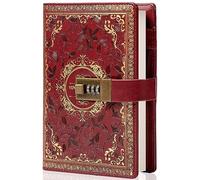 TIEFOSSI Vintage Leather Journal Notebook with Combination Lock, B6 Embossed Flower Secret Diary Ruled Lined Paper for Writing, Gift for Women Girls Children (Wine)