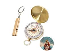 TIEGUANJIA 2Pcs Vintage Pocket Compass with Distress Whistle, Waterproof Military Compass with Luminous Function for Camping, Survival, Boating, Hiking