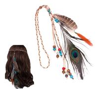 TIEGUANJIA Bohemian Peacock Feather Headband with Tassels - Indian Ethnic Hippie Hair Accessory for Women, Festival Wedding Hairpiece (Natural Feathers, Handmade Design)