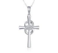 Tiehuoxia Cross Necklace Women Sterling Silver Religious Double Circle Endless crucifix Pendant Christian Jewellery Baptism Gifts for Women Men