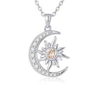Tiehuoxia Sun Necklace Sterling Silver Sunshine Birthstone Sun and Moon Pendant Jewellery Christmas Gifts for Women Mother