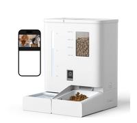 Tieker Automatic Cat Feeder with Camera,2-in-1 WiFi Smart Pet Feeder, 2K HD Video & Night Vision,Large Capacity Food & Water Dispenser for Cats Customisable Feeding Schedule, Dual Power Supply, White