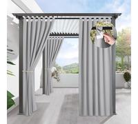 Tielag Blackout Curtains W52 x L72 Inch, Waterproof Outdoor Curtain, Blackout Privacy Panel, Darkening Drapes for Bedroom Living Room, Light Grey, 1 Panel