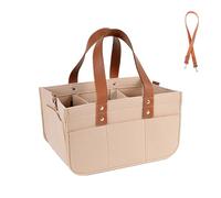 Tielag Felt Shopping Bags, 16L Baskets Felt Bag with Compartments, Robust Firewood Bag, Reusable Tote Bags with Handlesfor Outdoor Trips, Picnic, Shopping, Khaki, 38 x 23 x 18 cm