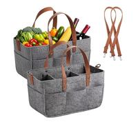 Tielag Felt Shopping Bags 2 Pack, 16L Baskets Felt Bag with Compartments, Robust Firewood Bag, Reusable Tote Bags with Handlesfor Outdoor Trips, Picnic, Shopping, Dark Grey, 38 x 23 x 18 cm