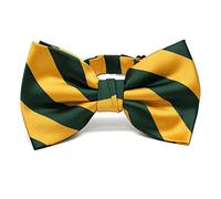 tiemart Men's Pre-tied Adjustable Striped Bow Tie, Hunter Green and Golden Yellow