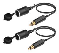 TIENFOKOTA Hella(DIN) to Cigarette Lighter Adapter Cable 2PCS | 18AWG Motorcycle DIN Male Plug to Female Cigarette Lighter Socket 12V Power Adapter with Dust Cover 0.45M