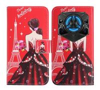 TienJueShi Dream Girl Fashion Stand TPU Silicone Book Stand Flip PU Leather Protector Phone Case Cover Etui Wallet For DOOGEE Blade 20 Play 6.6 inch Red