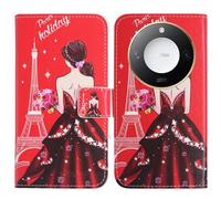 TienJueShi Dream Girl Fashion Stand TPU Silicone Book Stand Flip PU Leather Protector Phone Case Cover Etui Wallet For Honor X9c Smart 5G 6.8 inch Red