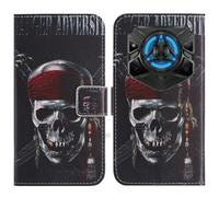TienJueShi Skull Fashion Stand TPU Silicone Book Stand Flip PU Leather Protector Phone Case Cover Etui Wallet For DOOGEE Blade 20 Play 6.6 inch Brown