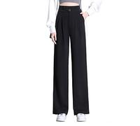 TienNew Women Black Straight Leg Trousers Smart High Waist Ladies Work Everyday Formal Office Wear Girls Teens Regular School Pants with Pockets (S,Black)