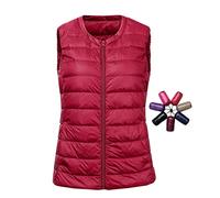 TienNew Womens Down Gilet(Large Size S-6XL) - Lightweight Bodywarmers Sleeveless Collarless Padded Quilted Zip Packable Vest Jacket (L,Red 01)
