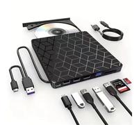 TIEOAXFT 7 in 1 External DVD Burner Optical Drive USB3.0&Type C CD DVD Recorder Player Writer Portable Reader For Laptop Desktop Notebook