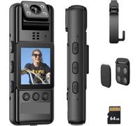 TIEOAXFT A23 Infrared Night Vision Mini Camera 1080P 180 Rotating len Video Recorder Small Camcorder Police BodyCam Magnetic Clips(Camera 64GB)