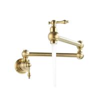 TIEOAXFT Brushed Gold Brass Pot Filler Faucet Wall Mounted Single Cold Single Hole Water Taps Folding Spout Chrome Kitchen Sink Tap(Brushed Gold)