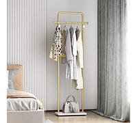 TIEOU Gold Clothes Rack With Shelf, Clothing Racks for Boutiques, Free-Standing Garment Rack for Hanging Clothes, Small Metal Coat Rack Heavy Duty, Industrial Clothing Rack