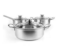 Tieplis Pots and Pans Set, 6-Piece Stainless Steel Pot Set, with Glass lid Stainless Steel, Stay-Cool Handle, Induction Safe, Dishwasher, Christmas Gifts, Silver