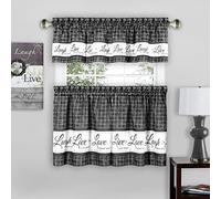 Tier and Valance Window Curtain Set - 58 Inch Width, 24 Inch Length - Live, Love, Laugh (Charcoal) - Light Filtering Drapes for Kitchen, Bedroom, Living & Dining Room by Achim Home Decor