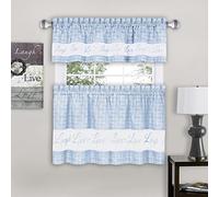 Tier and Valance Window Curtain Set - 58 Inch Width, 24 Inch Length - Live, Love, Laugh (Light Blue) - Light Filtering Drapes for Kitchen, Bedroom, Living & Dining Room by Achim Home Decor