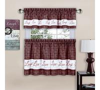 Tier and Valance Window Curtain Set - 58 Inch Width, 36 Inch Length - Live, Love, Laugh (Burgundy) - Light Filtering Drapes for Kitchen, Bedroom, Living & Dining Room by Achim Home Decor