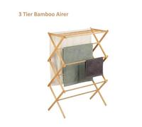 Tier Classic Bamboo Wooden Clothes Airer Traditional Folding Drying Rack 3 Tire Cloth Airer