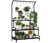 Tier Plant Stand 3 Hanging Hooks Indoor Outdoor Flower Pot Storage Rack