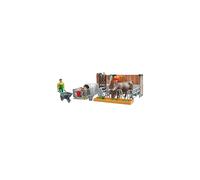 Tiere 62611 - Bworld Cow and Calf Hutch with Farmer & Accessories - 1:16 Agriculture Farm Stable Bull Animals Toy, Multicoloured