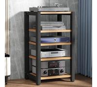 Tiered AV Media Stand - Height-Adjustable Storage Cabinet Multi-Function Audio Rack for Home Theater Stereo Shelf Light Walnut Finish 100cm/39.3in