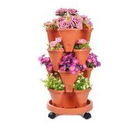 Tiered Flower Planter - 4 Tier Vertical Container, Automatic Stackable Drainage Pots, Mobile Base With Tray | Strawberry Vegetable Fruit Balcony Patio Indoor Outdoor Garden Home Planting Display Rack