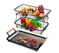 Tiered Fruit Basket,Fruit Stands for Kitchen Counter 3-Tier | Metal Wire Storage Organizer with Banana Hangers for Home Counter Pantry Restaurant Apartment Farmhouse