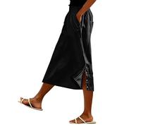 Tiered Maxi Skirt Skirts for Women Summer Linen Cotton Side Button Skirt with Multi Pockets Casual Flowing Elasticated High Waist Boho Maxi Skirts for Holiday and Daily Wear Black
