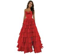 Tiered Petite Prom Dresses for Women with Slit Chiffon Corset Strapless Formal Dresses Evening Gowns