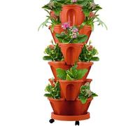Tiered Planter Strawberry Pot 6 Tier Stackable Vertical Flower Container Automatic Drainage Flower Pots With Wheels Bottom Tray For Planting Strawberry Vegetable Fruit Balcony
