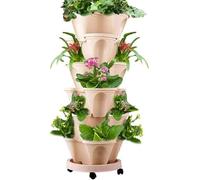 Tiered Planter Strawberry Pot 6 Tier Stackable Vertical Flower Container Automatic Drainage Flower Pots With Wheels Bottom Tray For Planting Strawberry Vegetable Fruit Balcony